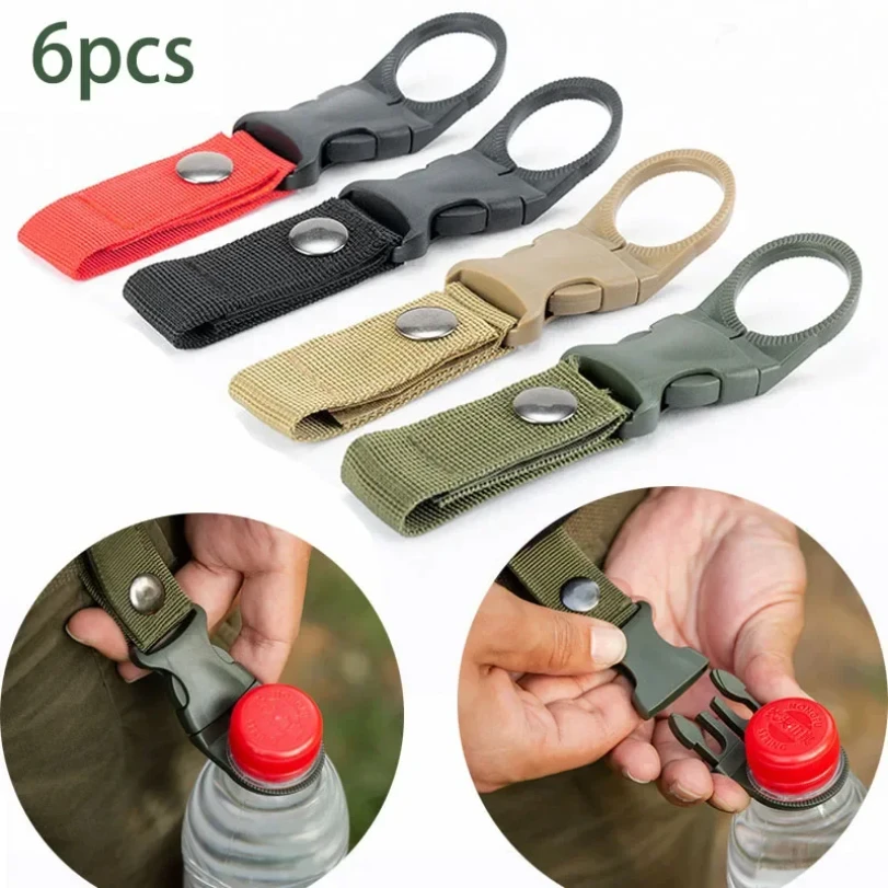 

6pcs Camping Webbing Buckle Hook Water Bottle Holder Clip Outdoor Military Nylon EDC Climb Carabiner Belt Backpack Hanger