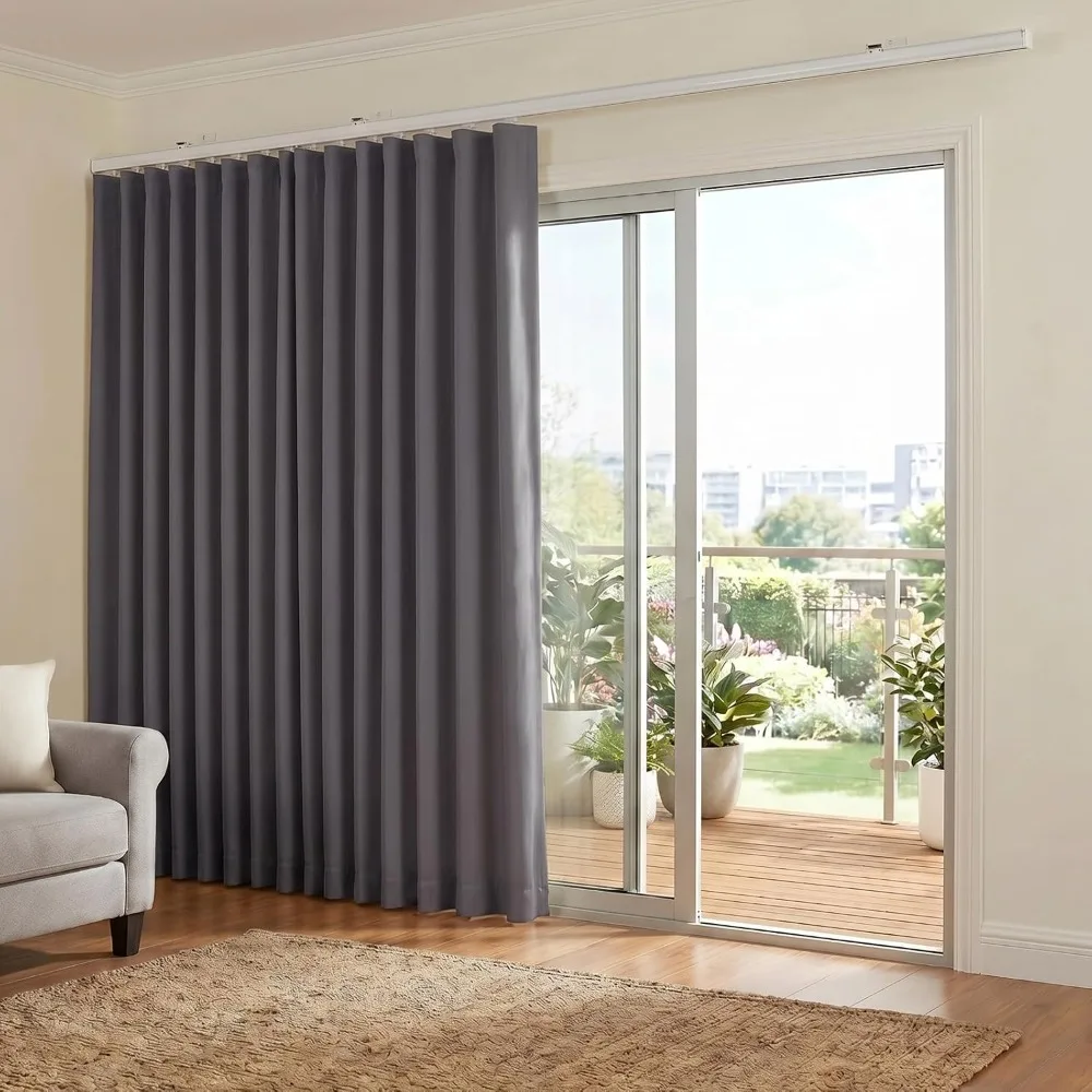 Room Divider Curtain Grey W120 H108, Blackout Ceiling Mount Sliding Door, Extra Wide