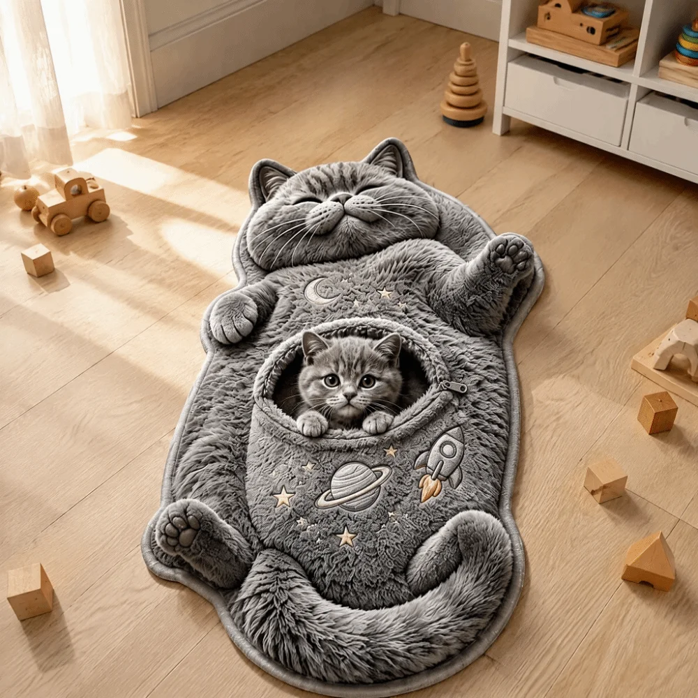 Soft 2D Cat-Shaped Area Rug Non-Slip Easy to Clean Home Decor Carpet Anti-fouling Cartoon Carpet Living Rooms