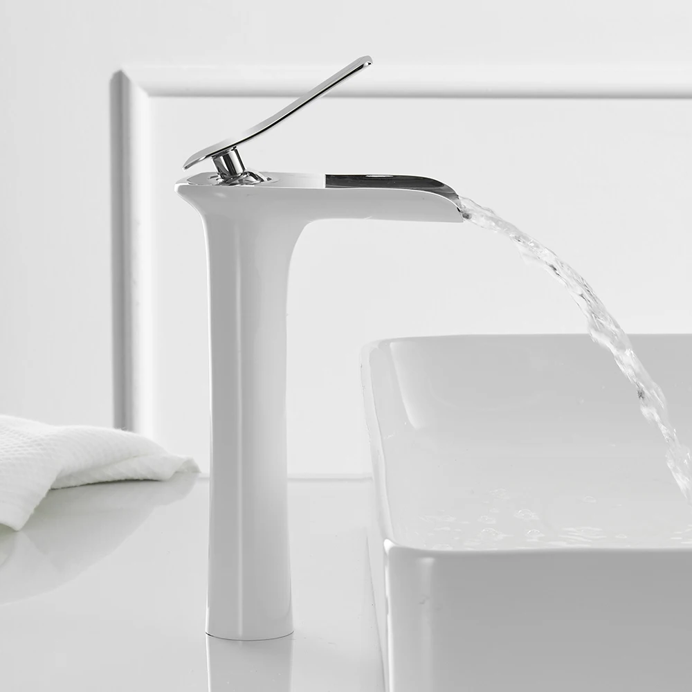 

Basin Faucets Modern White Bathroom Faucet Waterfall faucets Single Hole Cold and Hot Water Tap Basin Faucet Mixer Taps 6008