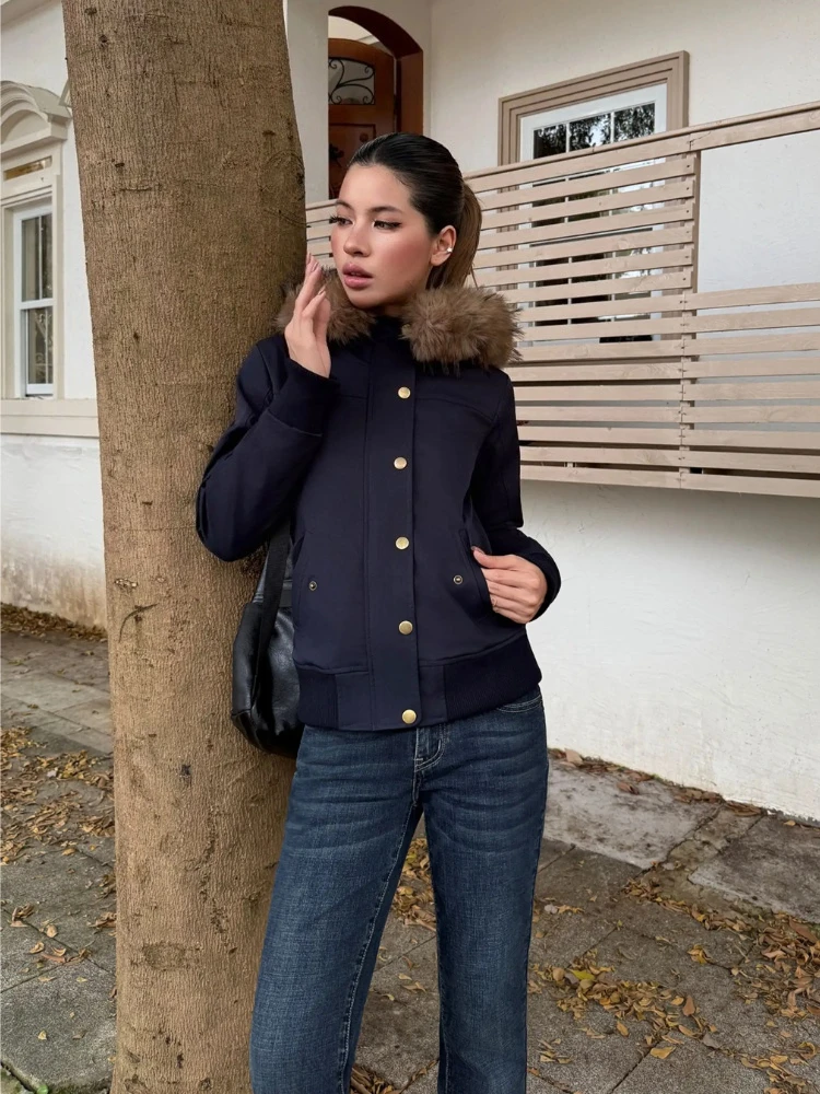 American Vintage Grunge solid Faux Fur hooded Coat Women y2k Aesthetic Slim Outwear Winter Casual cute Long Sleeve Jacket New