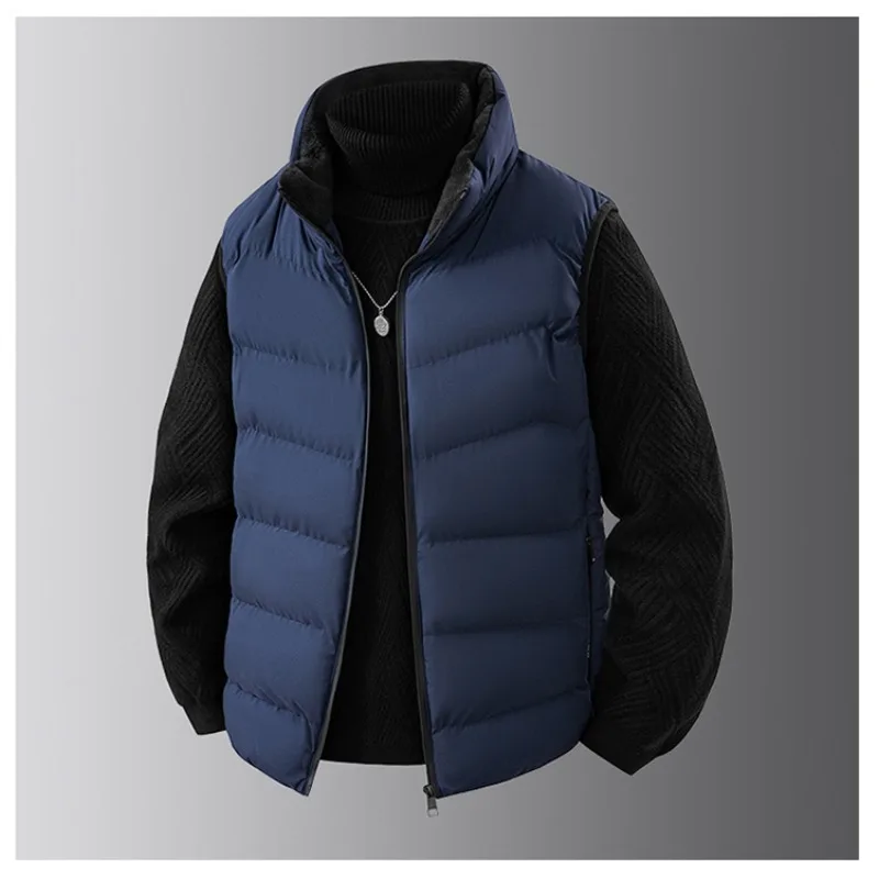 

Winter Men Cotton Waistcoat Men Down Waistcoat New Autumn Winter Warm Vest Coat Outdoor Solid-color Fashionable Camping Jacket