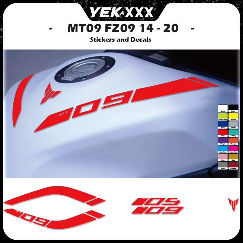 

For YAMAHA MT-09 MT09 FZ-09 FZ09 2014-2020 Motorcycle Tank Stickers – Reflective Protective Curve Decals with MT Logo