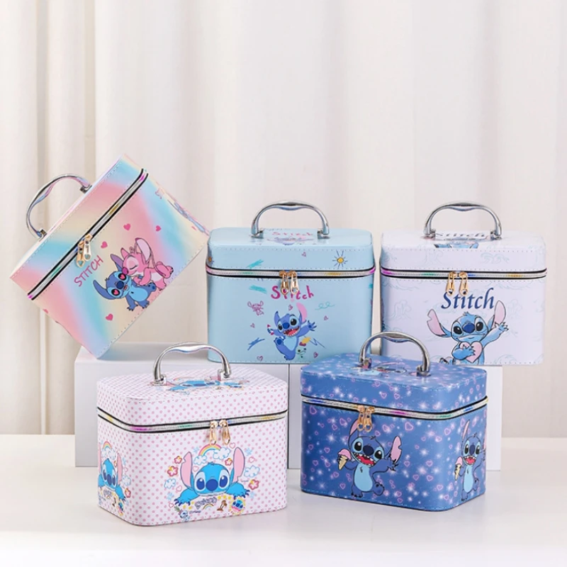 Miniso Stitch Cosmetic Case Kawaii Three Piece Set High-Capacity Cartoon Portable Handheld Skincare Storage A Gifts for Girls