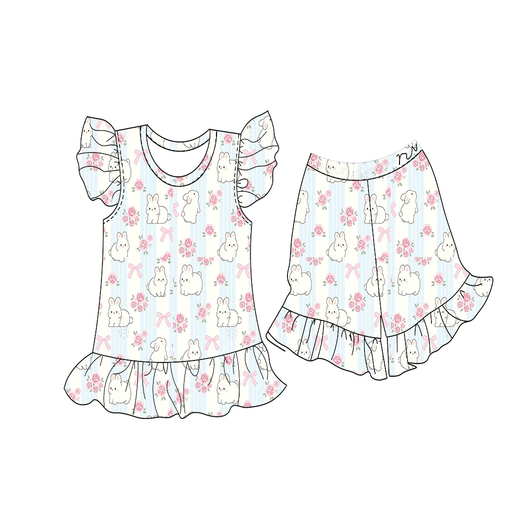 

Новейший пижамный комплект для девочек с принтом кролика, кружевной отделкой, подходит для девочек от 1 до 16 лет.