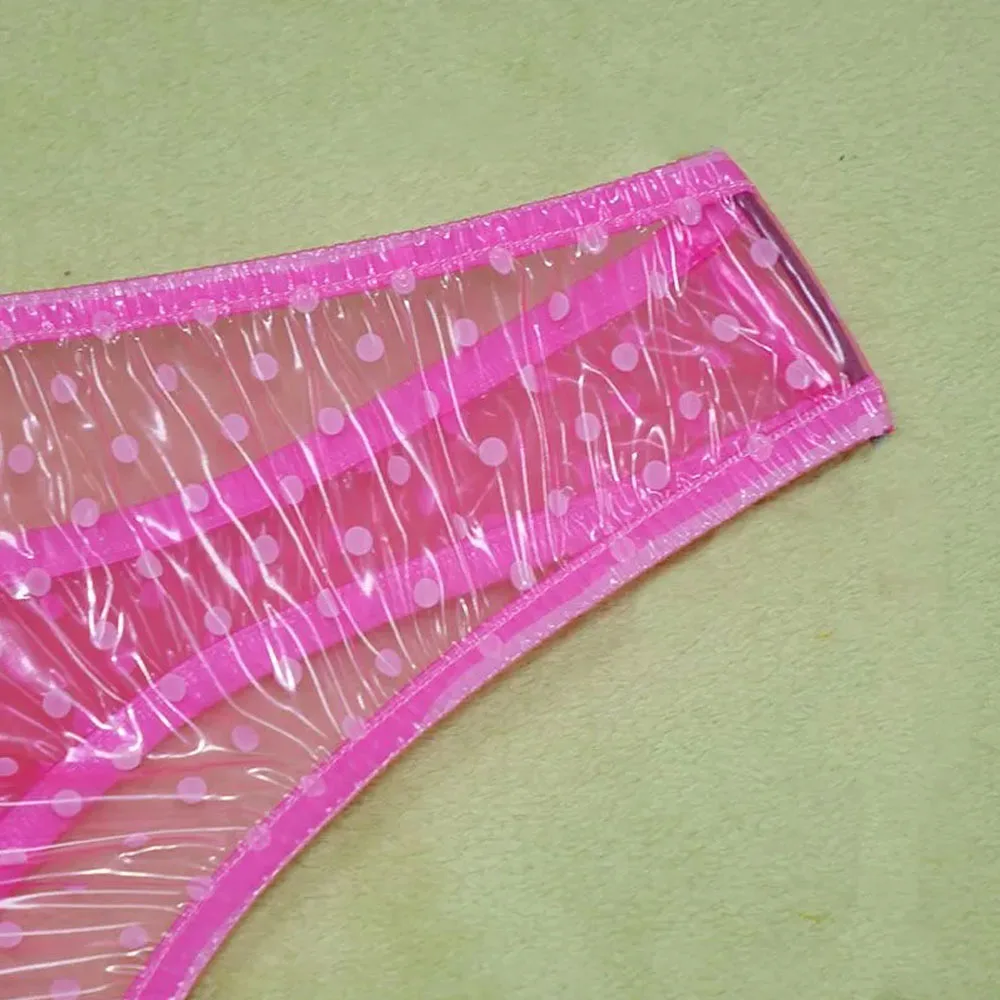 Men Sexy Polka Dot Transparent Soft PVC Plastic Low Waist Thong G-Strings Sissy Underpants Erotic Briefs Waterproof Panties