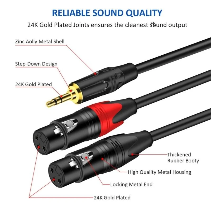 Flexible 3.5mm to 3Pin Female Cable Durability OFC Auditory Cord for Media Player 83CF