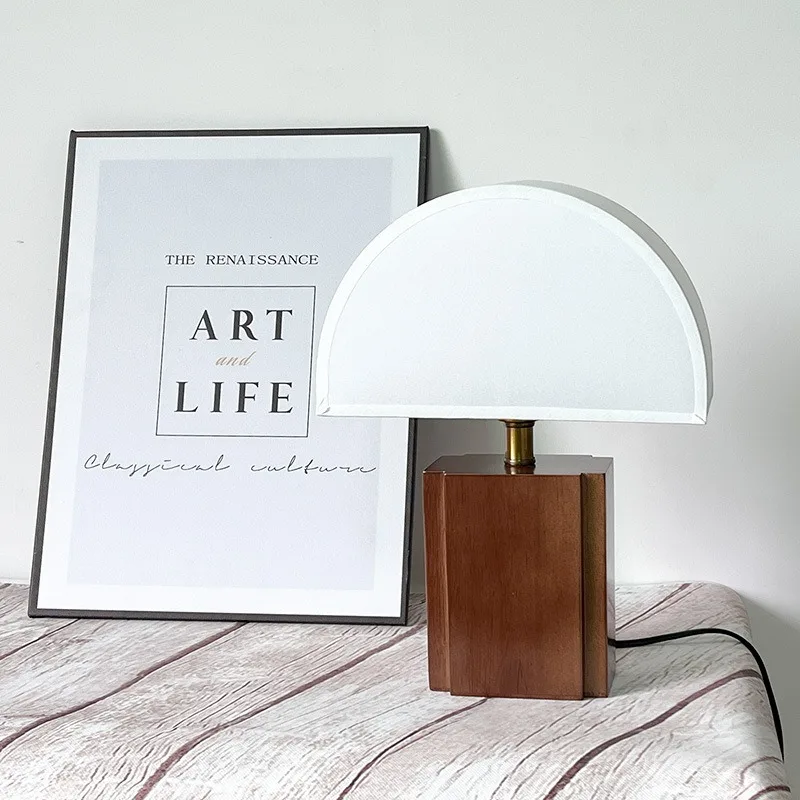 Retro Solid Wood Fabric Lampshade Table Lamps Parlor Bedroom Study Bedside Decorative Night Light