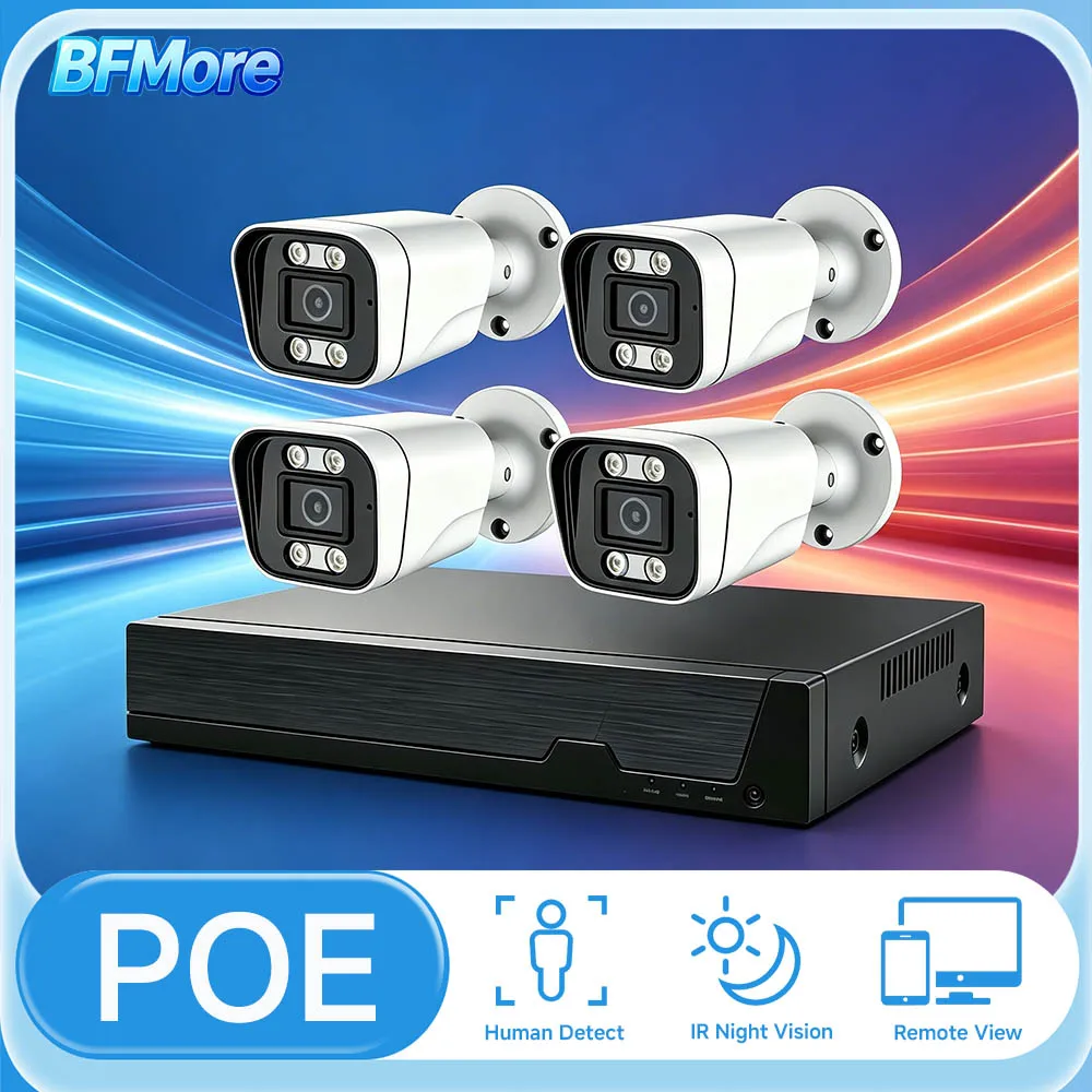BFMore 8MP 4K Ai Human Detection Security System POE 8CH NVR Kit Video Record Outdoor Home Audio Surveillance Камера Camhi