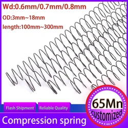 Veerstalen drukveer Leerdraaddiameter 0,6mm 0,7mm 0,8mm buitendiameter 3mm-18mm lange Spring100mm-300mm