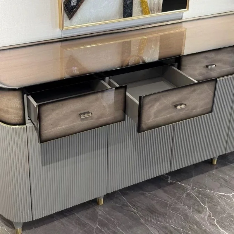 Italian large flat leather sofa light luxury villa living room