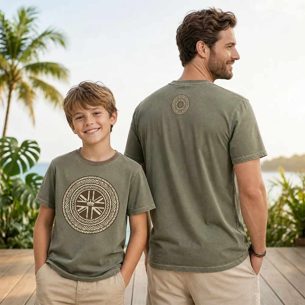 Retro Geometric Crown Parent-Child T-Shirts British Summer Bank Holiday Short Sleeve Breathable Tees for Beach Holiday Outfits