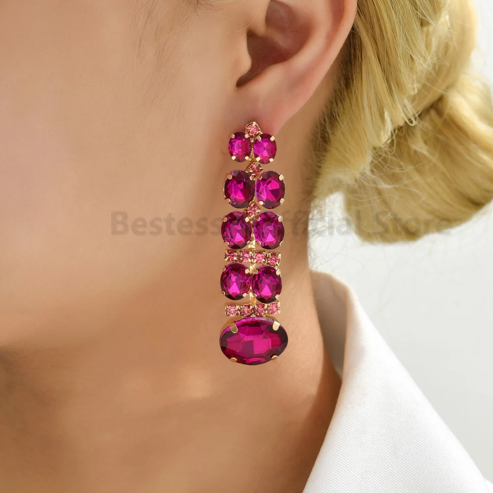 High Quality Big Rhinestone Decor Drop Earrings For Women Luxury Party Long Pendientes Hanging Piercing Jewelry Girl Accessories