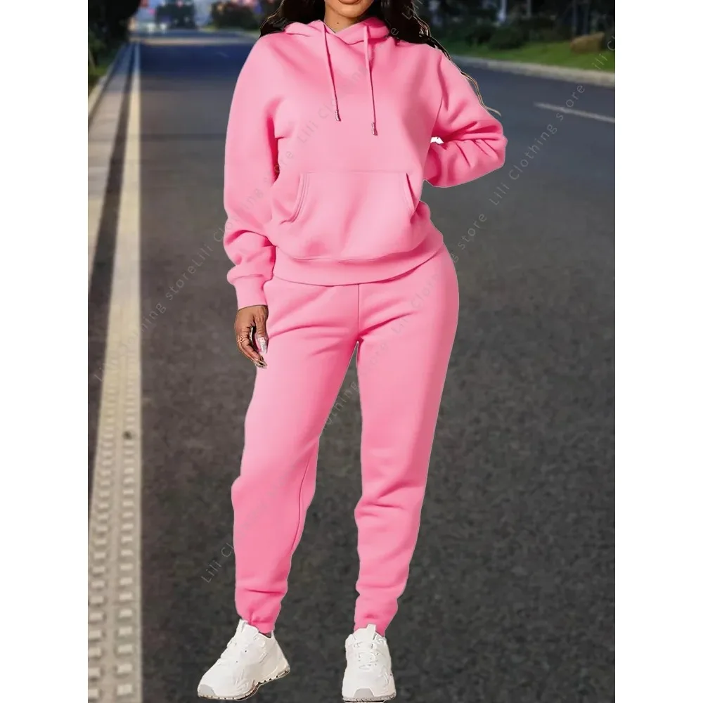 High quality pants Sets for Women Hoodie +pants Autumn Winter 2-Piece Outfits Basic blank Sweatshirt Sweatpant women Tracksuit view 2