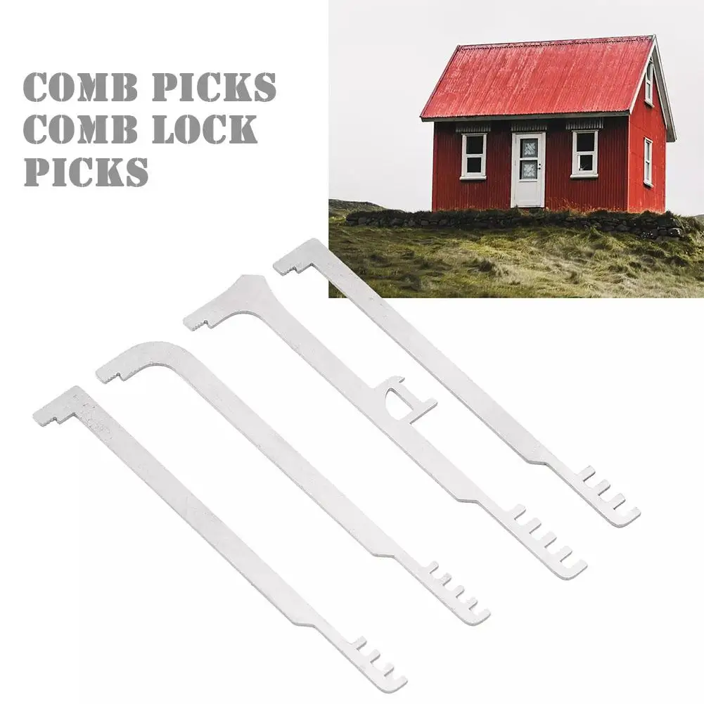4PCS Fire Service Metal Tooth Tool Pick Comb Portable Lock Tool Hand Pick Ergonomic Set Professional Repair Comb T0B2