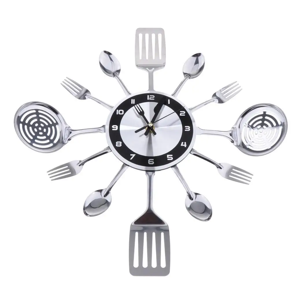 Creative Acrylic Wall Decor Clock Stainless Steel Cutlery Spoon Fork Kitchen Wall Clock for Kitchen Decoration