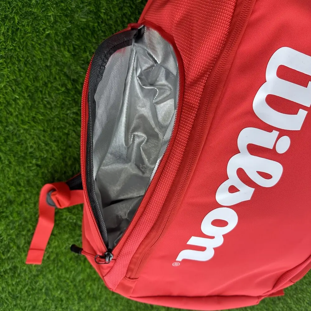 Wilson Super Tour Tennis Backpack Red Insulation Pocket Minimalist Design Racket Sport Two-toned Tennis Bag Max Hold 2 Racquets