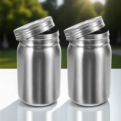 2 pcs Stainless Steel Mason Jars Leak-Proof Shatterproof Multi-Functional Storage Containers For Home Office Kitchen Juice Cups