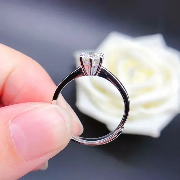 

Твердое белое золото 14 карат AU585 Платина PT950 Открытое женское кольцо с шестью когтями Платиновый муассанит с бриллиантами