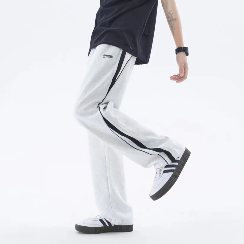 

Мужские повседневные спортивные брюки прямого кроя с боковыми полосками, свободные, струящиеся, длинные, в американском стиле, из плотной ткани, весна-осень