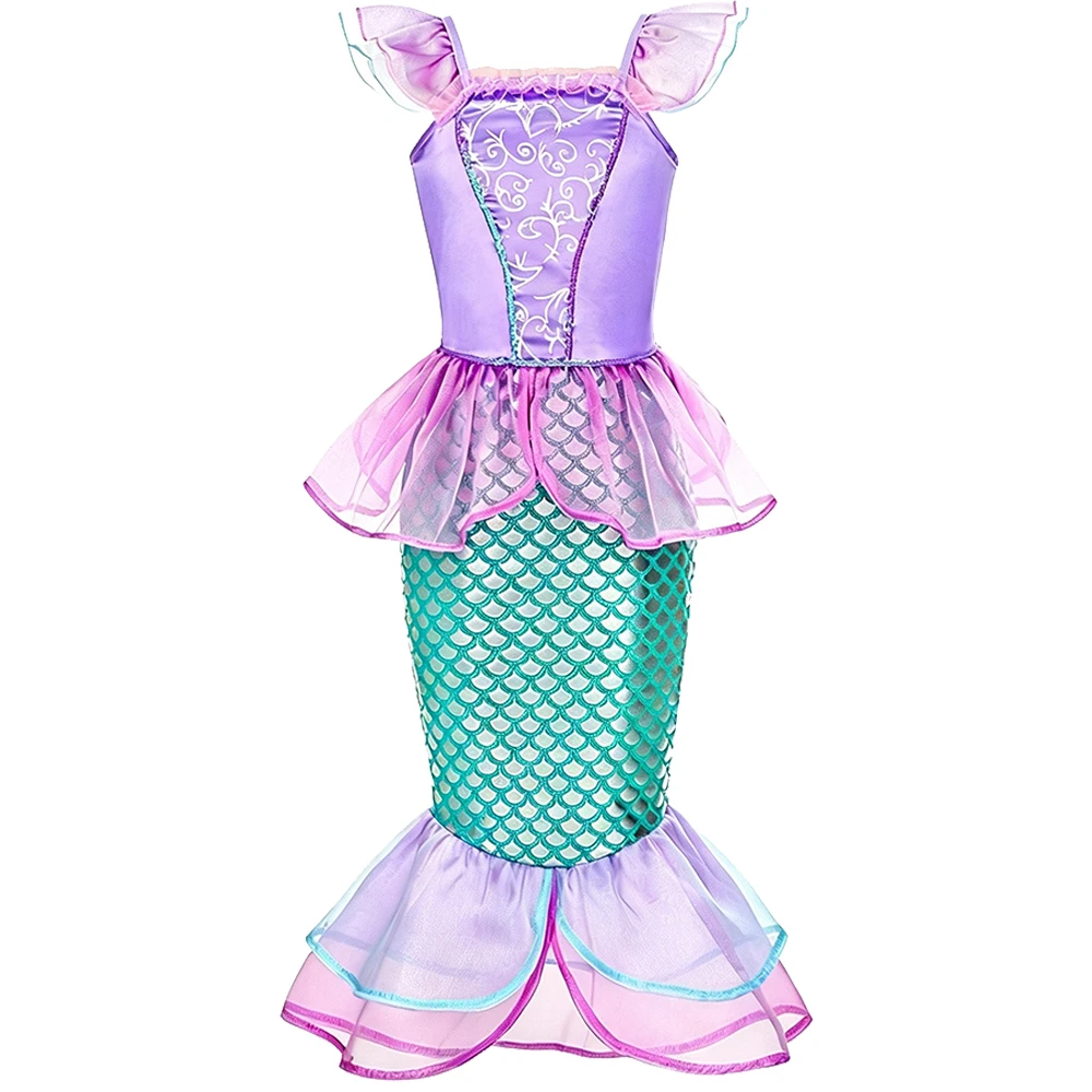 Meerjungfrauen-Sommerkleid Prinzessinnen-Kostüm mit Krone, Halskette und Zubehör-Set für Mädchen, Kinder, Karneval, Geburtstagsfeier, Abschlussball, Bühne – Detail 3