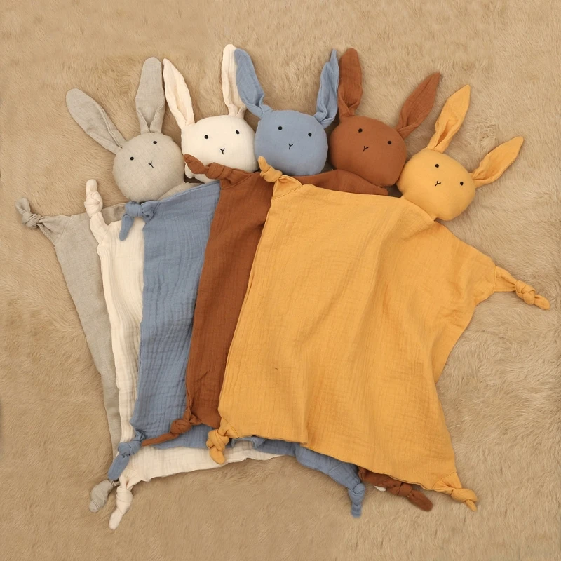 Couverture de sécurité pour bébé M76C, serviette douce en gaze de coton, Animal lapin pour poupée, bavoir de dentition, jouet de câlin pour