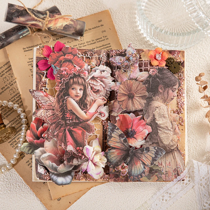 JIANQI 30pcs Large size Vintage Girl Flower Decor Scrapbook Material Paper DIY Scrapbooking Decor Junk Journal Planner Art paper