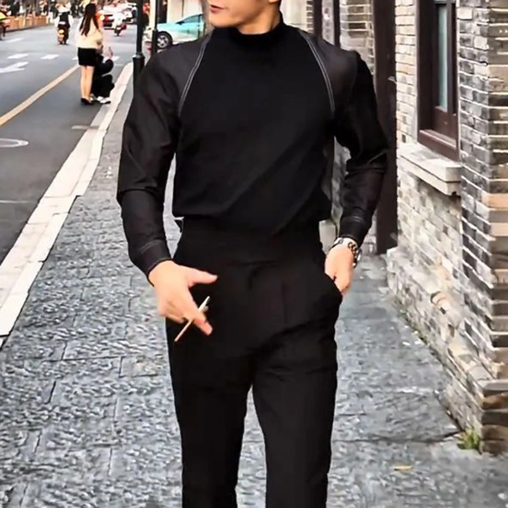 Mens Spring T Shirt Denim Patchwork Trendy T-Shirt Streetwear Youth Outdoor Versatile Plain Y2k Top Men'S Clothing 2026 New