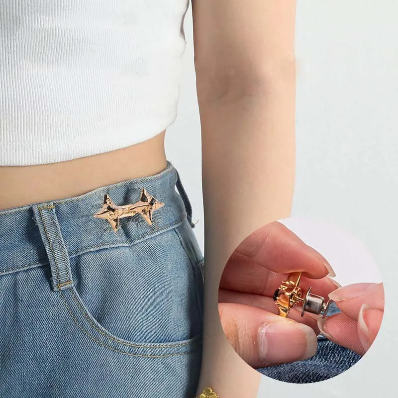 

Temperament Four Pointed Star Waist Tightening Tool Fixed Waist Buckle Adjustable Waist Buckle Pin Brooch Fashionable Jeans