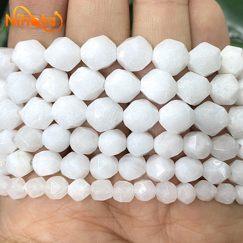 Natural Stone Faceted Porcelain White Jaspers Loose Beads DIY Bracelets Rings for Fashion Jewelry Making 6/8/10mm 14\