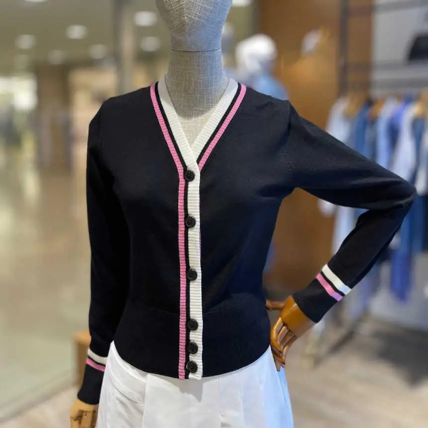 

Женский вязаный шерстяной свитер в полоску Color Blo Long Sve V-Ne на одной пуговице Golf Sle, осенне-зимний модный кардиган