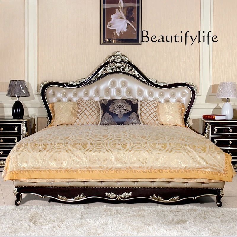 

Italian neoclassical furniture solid wood carving flower paint master bedroom double bed