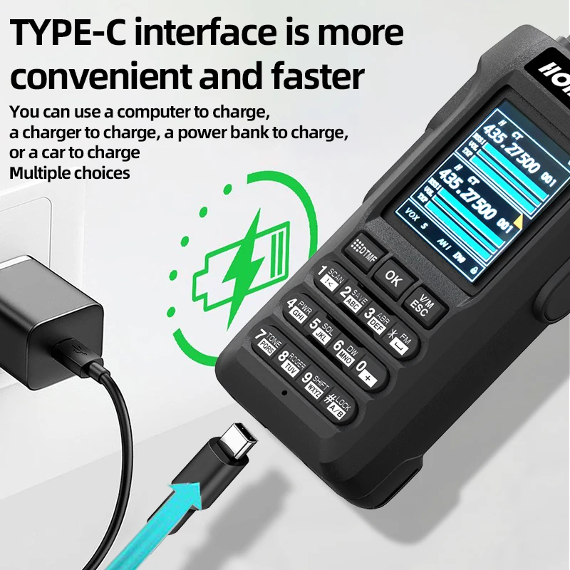 HX-R8 talkie-walkie 10W UHF/VHF 4 bandes 2 "écran couleur type-c/canal de charge de quai numérisation de canal de synchronisation de fréquence à une touche