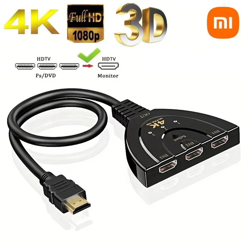 Xiaomi HDMI-compatible Switch KVM Splitter 4K 2K 3D 3 input 1 Output 3 Port VIdeo Switcher Hub 1080P For DVD HDTV Xbox PS3 PS4