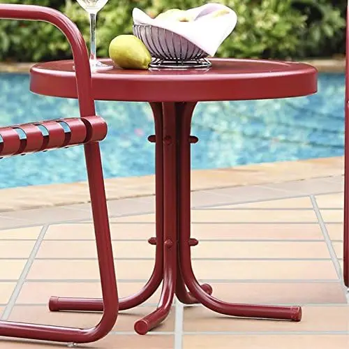 Delightful Metal Outdoor Furniture Set Resilient Steel Chairs, Loungers Side Table Coral Red Ultimate Relaxation Outdoor Leisure