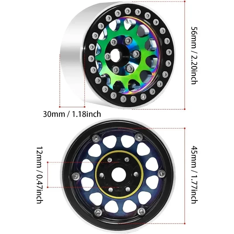 4 pezzi in lega di alluminio CNC 1.9 "Beadlock cerchio colorato per 1/10 RC Crawler Axial SCX10 90046 AXI03007 TRX4 VS4-10 Redcat Gen8