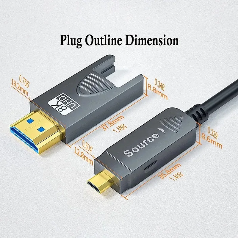 Detachable Fiber Optic Cable, 8K HDMI 2.1, Type A +, Type D, 8K @ 60Hz, 4K @ 120Hz, 48Gbps, 15m, 20m, 50m, for RTX 4070/4090