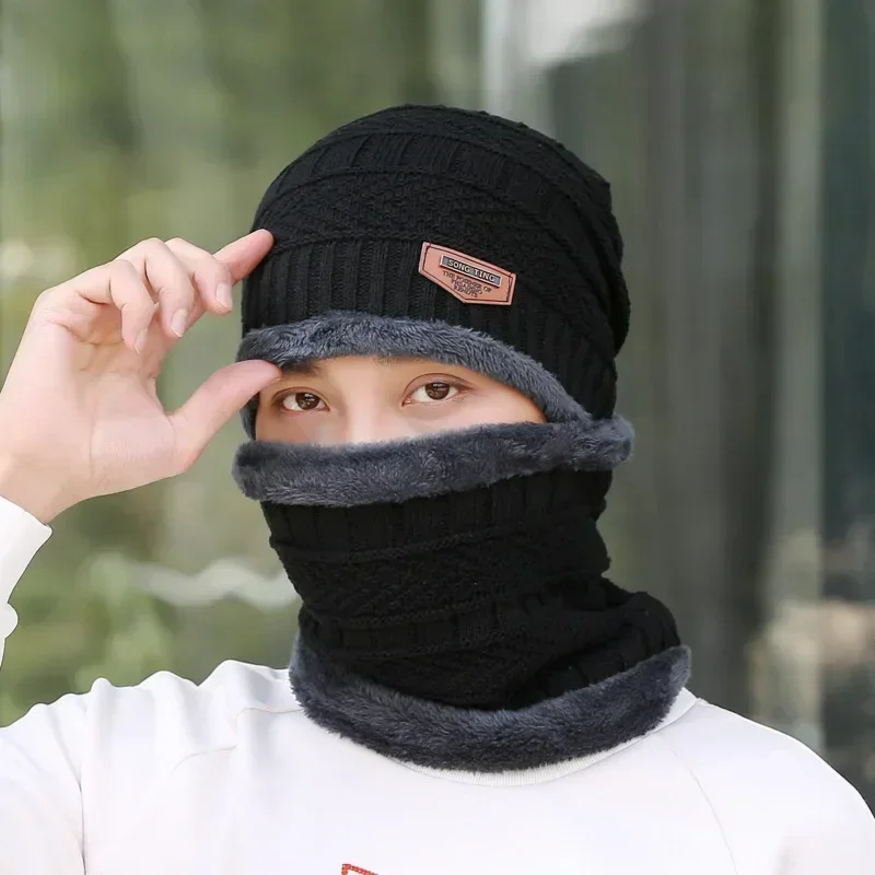 Winter Knitted Hat Beanie Hat For Men Cap Beanie Women Thick Wool Neck Scarf Cap Balaclava Mask Bonnet Hats