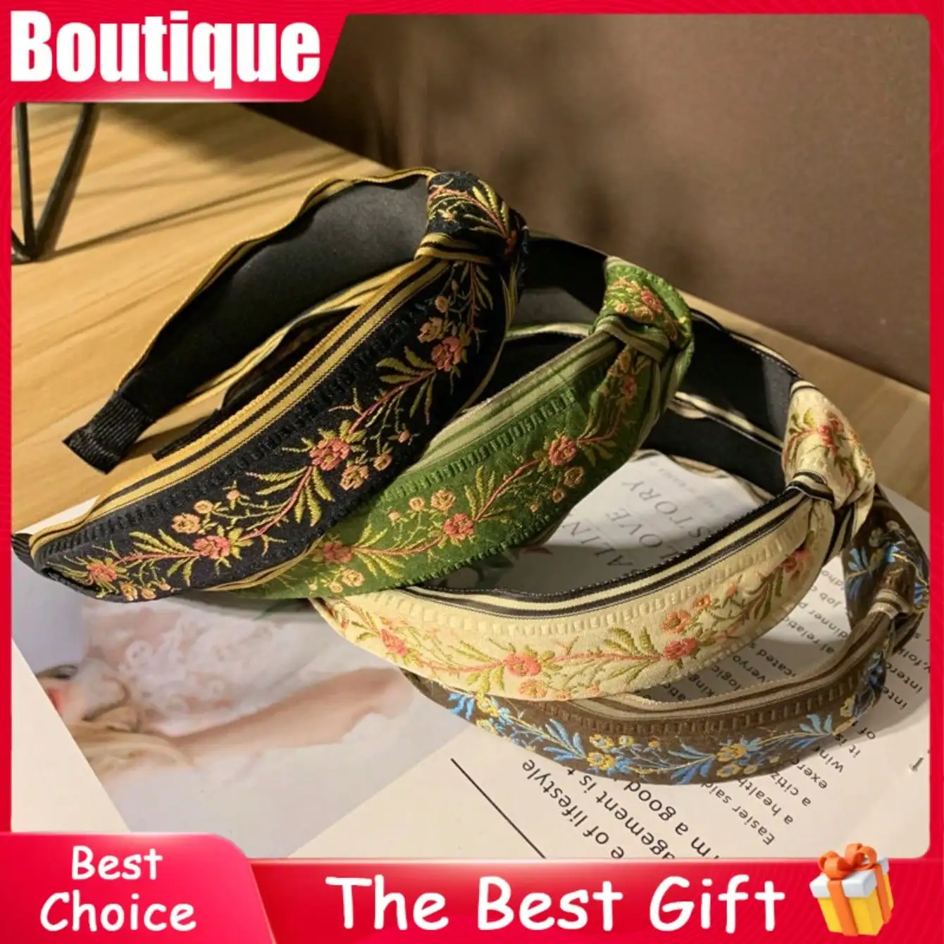 

Зеленые аксессуары для волос с вышивкой - Стильная зеленая повязка на голову с вышитым бантом - Винтажные аксессуары для волос в стиле бохо для женщин