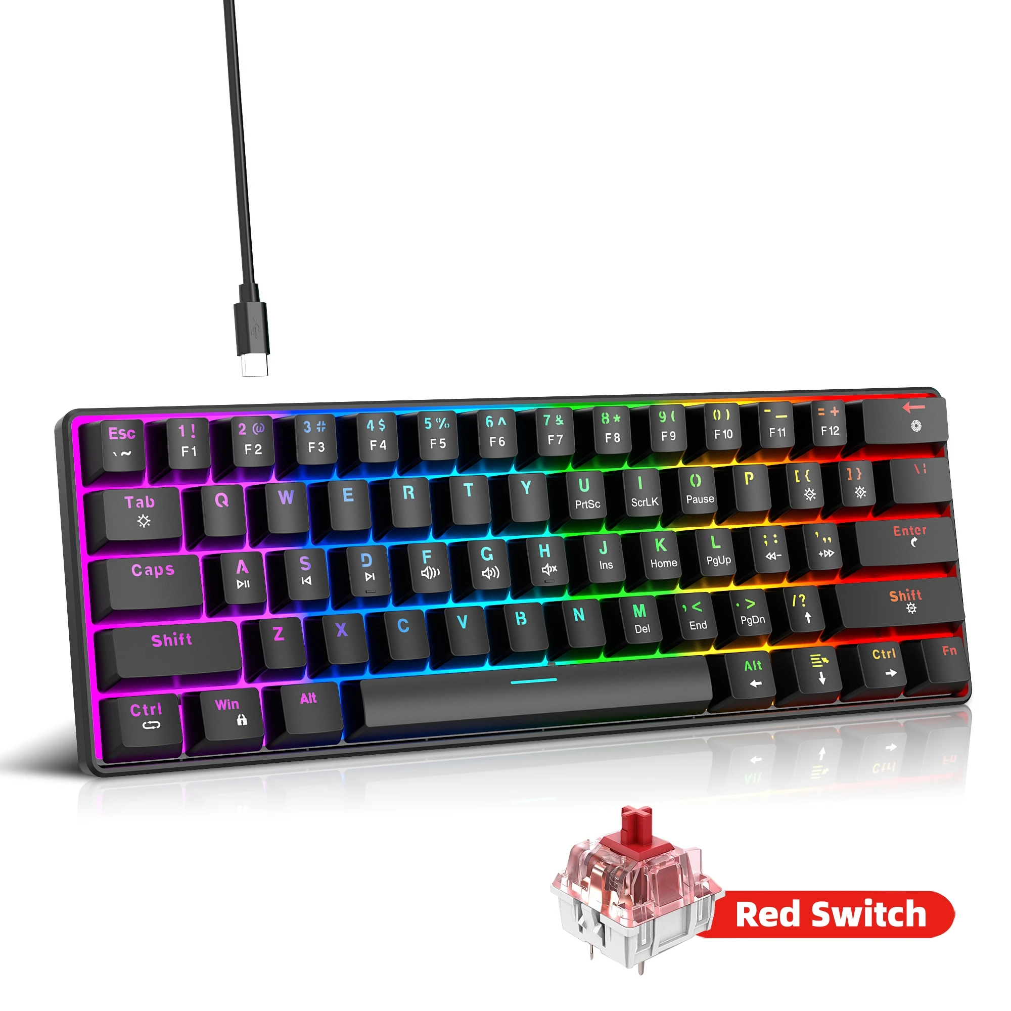 

RK61 Проводная 60% механическая игровая клавиатура с RGB-подсветкой 61-клавишная сверхкомпактная красная переключатель с возможностью горячей замены обеспечивает гладкую