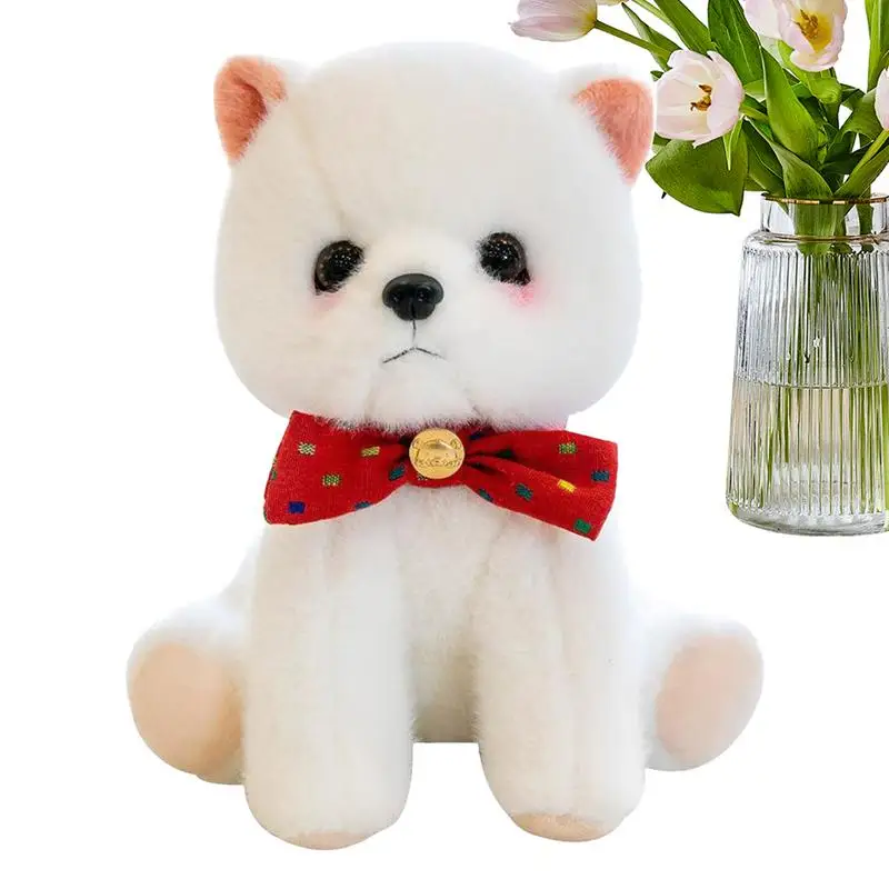 Puppy Stuffed Animal Cartoon Puppy Animal Stuffed Doll Soft And Cute Dog With Bowtie Stuffed Plushie Toy Cute Sitting Dog