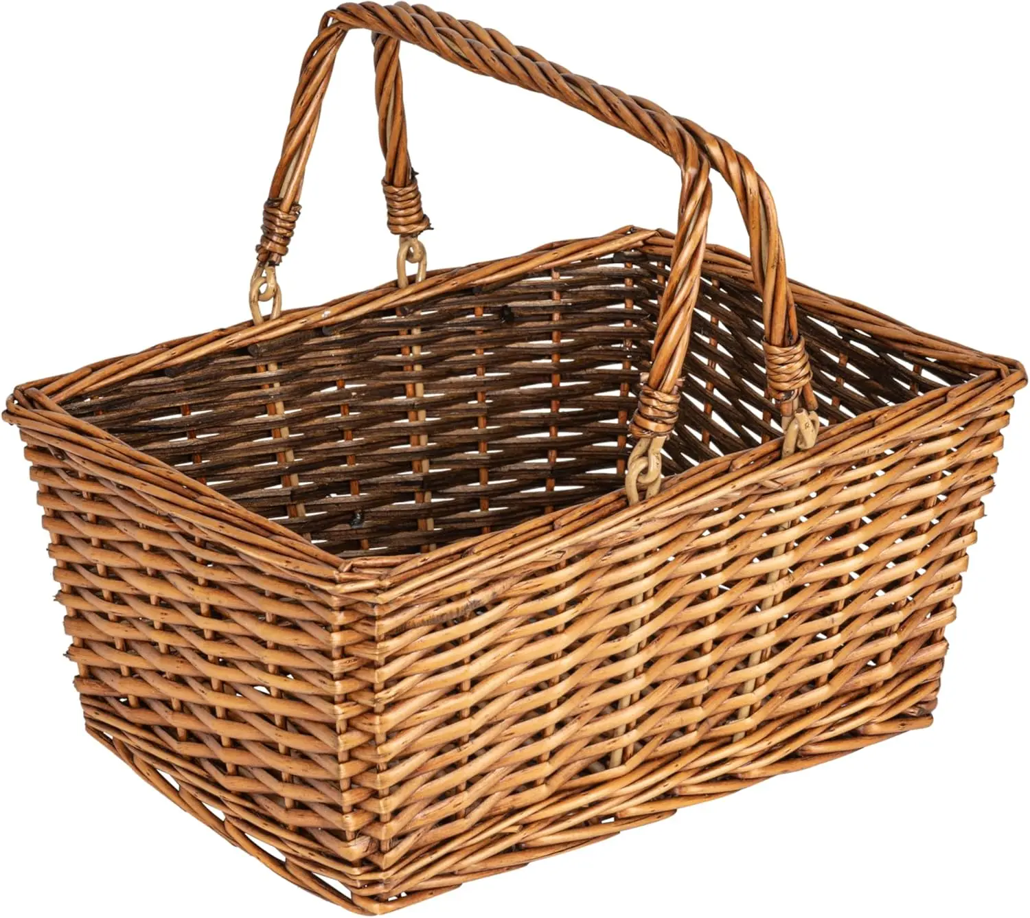 

Handwoven Willow Market Basket with Durable Metal Handles, Spacious and Lightweight in Brown Stain