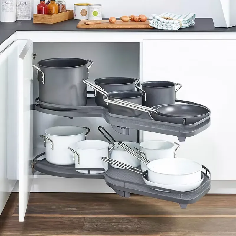 Custom China Cabinet with Modern Design Corner Storage Rack for Kitchen Pots Iron Pull-Out Basket Built-in Tempered Glass