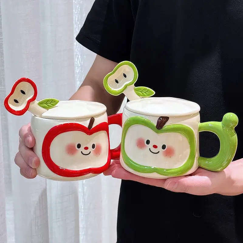 

Apple Ceramic Cup Gift Box, 400ml Cute Cartoon Girl Water Cups with Spoon, High-value Coffee Cup with Handle for Girlfriends