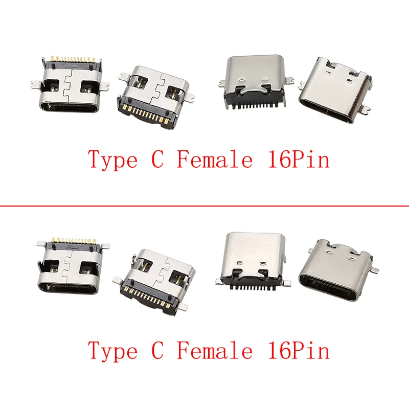 10Pcs USB Type C Connector 16 Pin Female Charging Port PCB Soldering DIY Repair USB-C Adapter 16P USB Type-C Socket Connectors