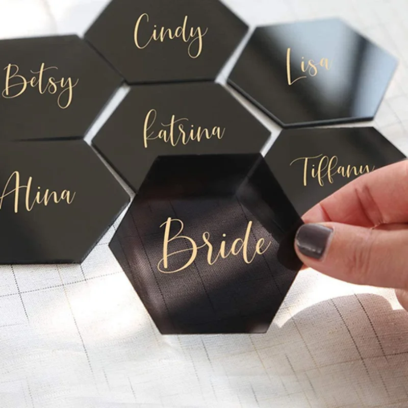 

Clear Acrylic Place Card Wedding Banquet Black Blank Hexagon Tile Seat Card Name Table Number Card for Party Decoration Sign