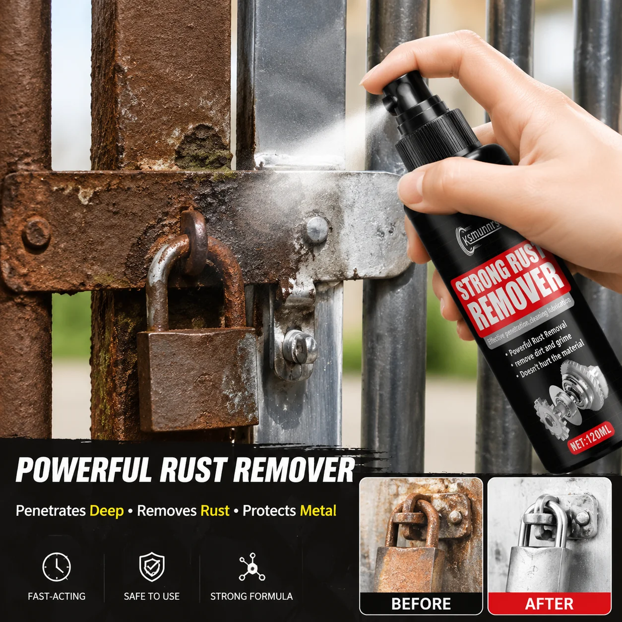 Heavy Duty Rust Remover and Anti Rust Spray for Metal Surface Restoration and Protection