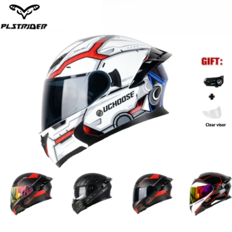 

Motorcycle Flip-Up Helmet with Dual Lens & Integrated Bluetooth Headset Full Face Motorbike Helmet for Outdoor Riding