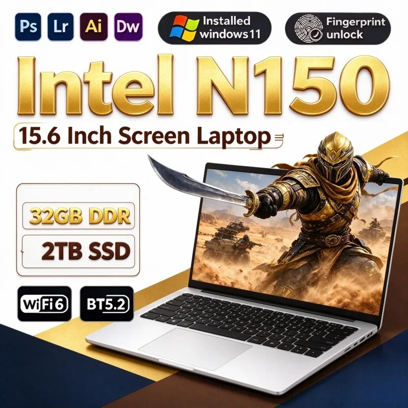 2026 Hot Selling New 15.6 Inch Sleek Ultra Slim Laptop Intel I9-N150 32GB RAM 2TB SSD Win11 Gamer Notebook