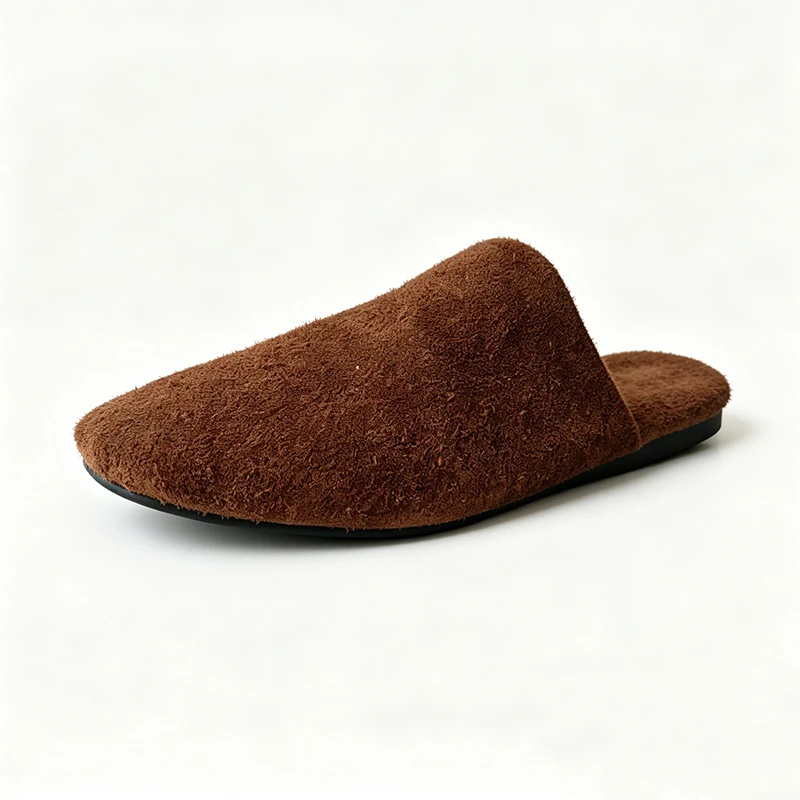 Sandálias Flat Femininas SmallHut Nova Tendência 2026 de Verão em Camurça Natural com Bico Quadrado Fechado – Mules Sexy Verdes, Rosas e Marrons
